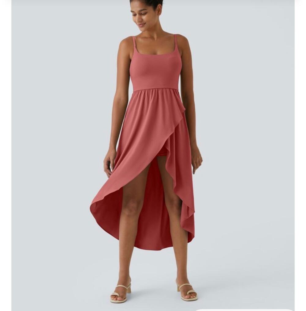 HALARA Breezeful  2-Piece Pocket Flowy Midi  Casual Dress + shorts Kapok Red XL